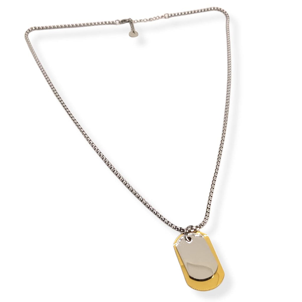 Habibi Jewels Collana in Acciaio da Uomo con Targhetta Militare Acciaio e Oro Giallo Dorata Necklace Man Targhette Piastrina Piastrine Festa del papà Regalo Compleanno Laurea Natale Onomastico