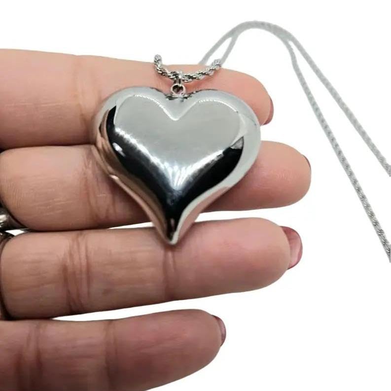 Habibi Jewels Collana Cuore Bombato in Acciaio Silver con Collana Torchon Intrecciata per Donna Elegante e Moderna Festa della Mamma Compleanno Idea Regalo