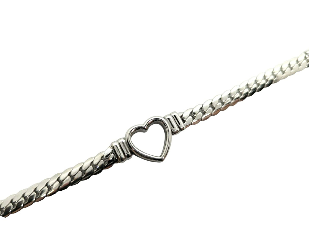 Habibi Jewels Bracciale da Donna in Acciaio con Cuore Centrale Silver Catena a Maglia Cubana Regolabile Braccialetto Idea Regalo Festa della Mamma Compleanno Onomastico Natale