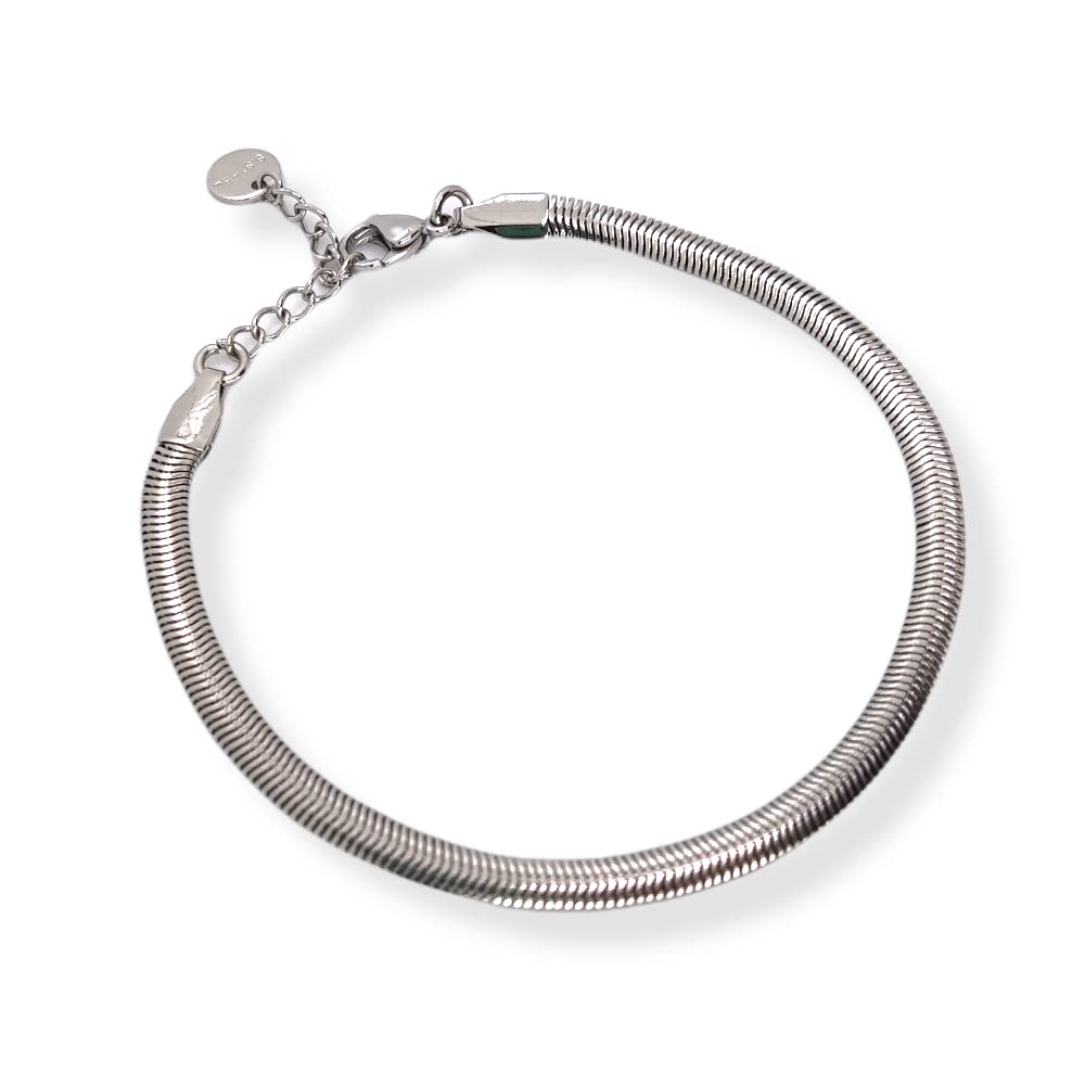 Habibi Jewels Bracciale Piatto Uomo in Acciaio Modello Snake 4 mm Piattina Catena Regolabile Piattina Braccialetto Bracelet for man Idea Regalo Festa del Papà Compleanno Onomastico Natale