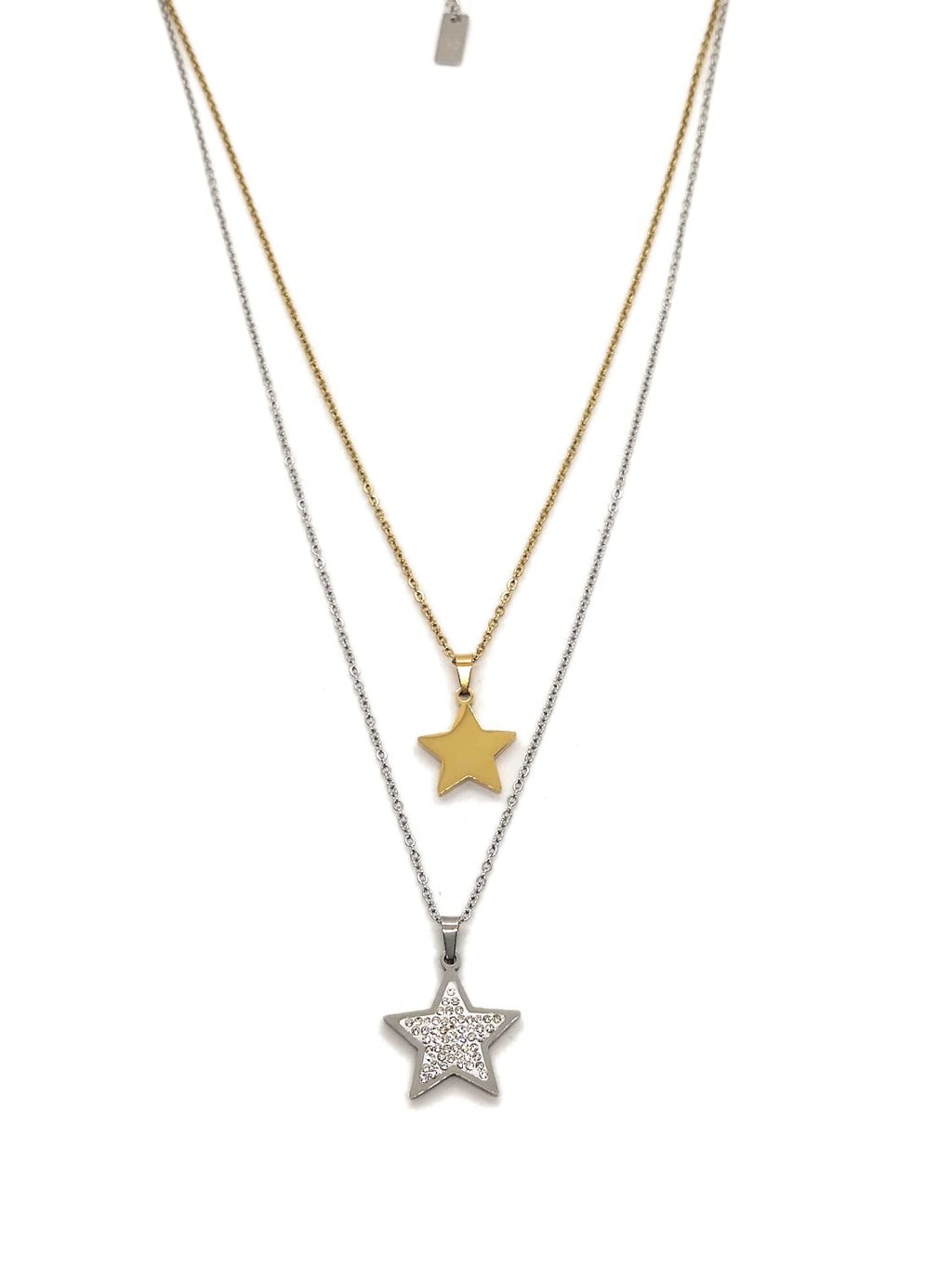 Habibi Jewels Collana da Donna in Acciaio Doppio Filo con Stelle e Strass Silver Color Oro Gold Stella Amore Amicizia Idea Regalo San Valentino Compleanno Laurea