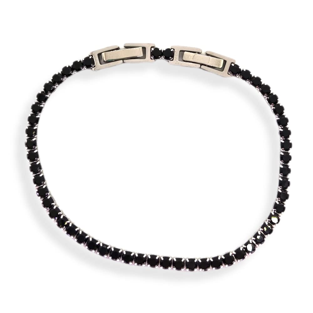 Habibi Jewels Bracciale Tennis Donna Uomo in Acciaio Nero Strass Brillantini Braccialetto Idea Regalo Compleanno Laurea