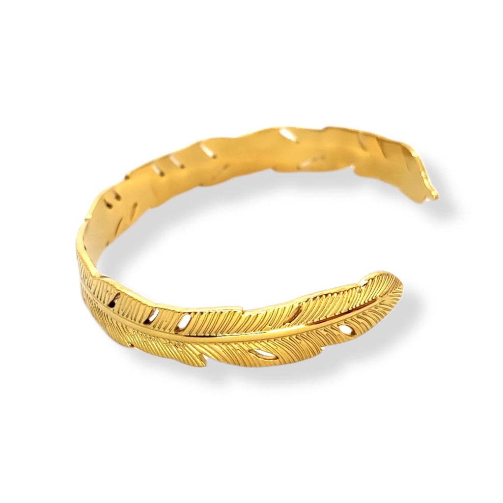 Habibi Jewels Bracciale Fascia Donna Uomo in Acciaio Modello Rigido Gold Color Oro Giallo Dorato con Piuma Regolabile Bracelet for Man Regalo Uomo Festa del Papà Compleanno Laurea Natale