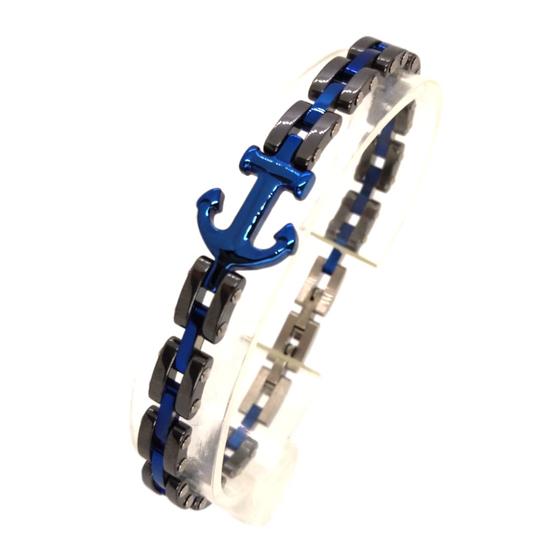 Habibi Jewels Bracciale Ancora Uomo Acciaio Grigio e Blu Chiusura Regolabile Bracelet man Braccialetto Festa del papà Regalo Compleanno Laurea Natale Onomastico