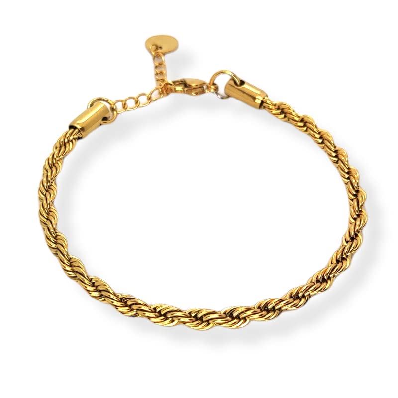 Habibi Jewels Bracciale da Uomo Donna in Acciaio Modello Corda Intrecciata Torcione Color Oro Giallo dorato Braccialetto Idea Regalo Festa del Papà Compleanno Laurea