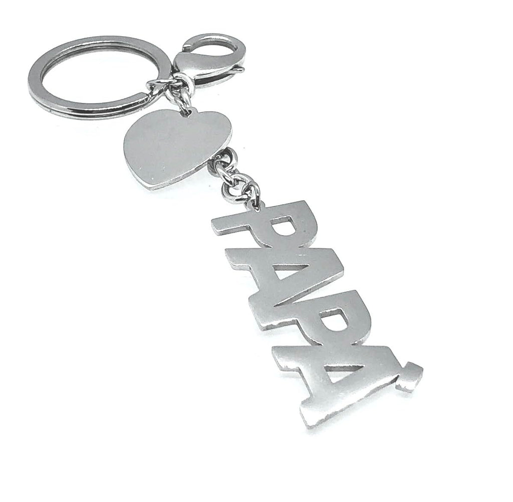 Habibi Jewels Portachiavi in Acciaio Inossidabile con Scritta Papà Silver e pendente a forma di Cuore con anello e moschettone Idea Regalo Compleanno Onomastico Natale Occasione Speciale