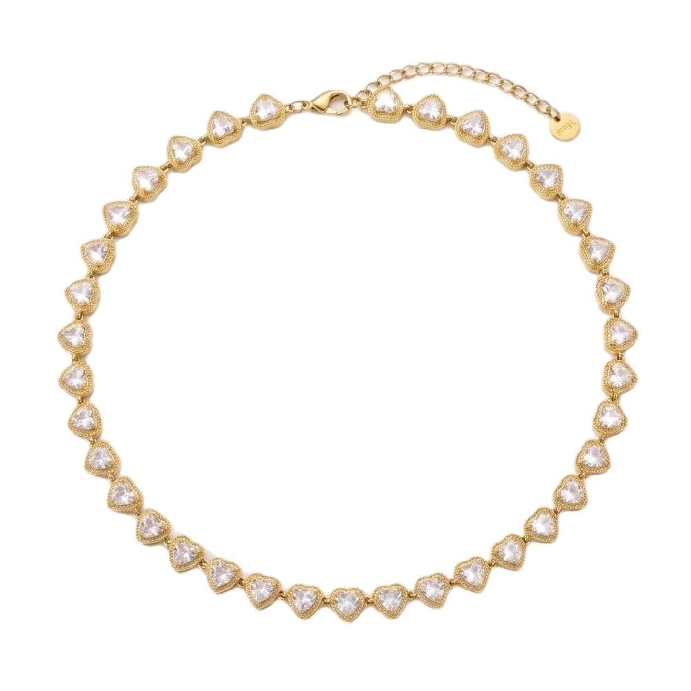 Habibi Jewels Collana Girocollo in Acciaio Gold con Zirconi a Cuore Modello Tennis da Donna Regolabile Idea Regalo Elegante e Versatile