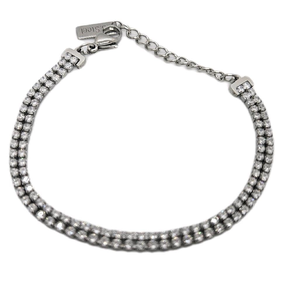 Bracciale Acciaio Doppio Tennis Silver con Cubic Zirconia da Donna in Acciaio e Zirconi Colore Silver Argentato per ogni Occasione Idea Regalo Ragazza Compleanno Festa della Mamma Natale