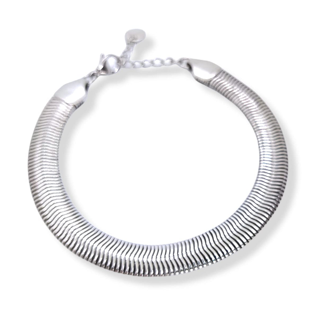 Habibi Jewels Bracciale Piatto Uomo in Acciaio Modello Snake 8 mm Piattina Catena Regolabile Piattina Braccialetto Bracelet for man Idea Regalo Festa del Papà Compleanno Onomastico Natale