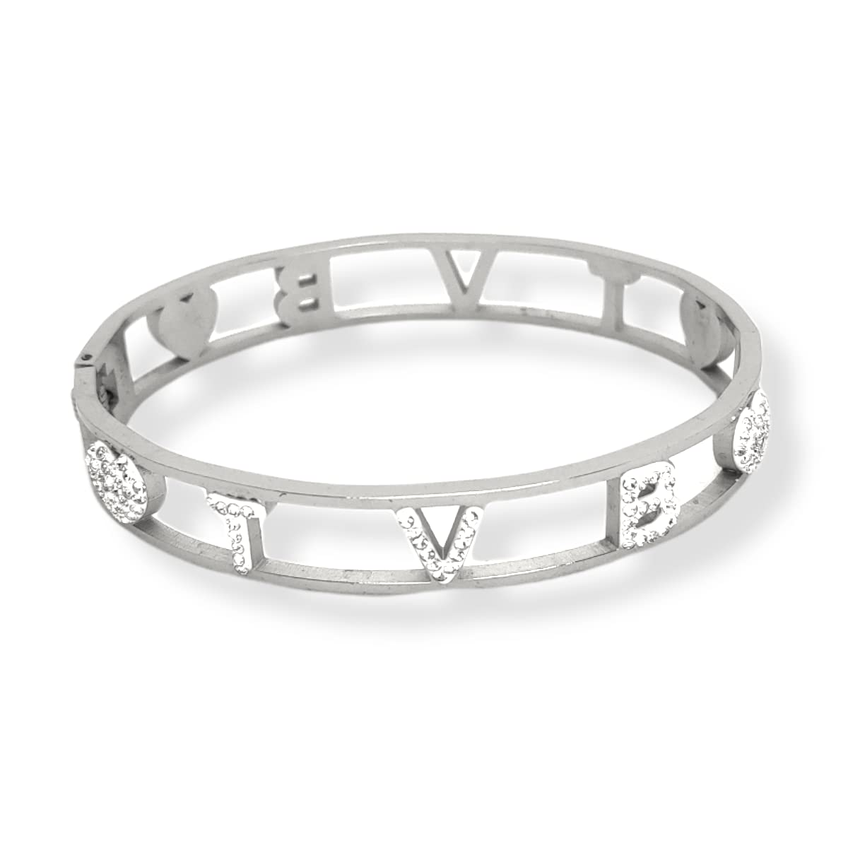 Bracciale Ti Voglio Bene Frase Donna Acciaio Modello Rigido con Scritta TVB e Zirconi Bianchi Braccialetto Scritta Bracelet for woman Regalo Festa della mamma Laurea Compleanno Chiusura a Manetta