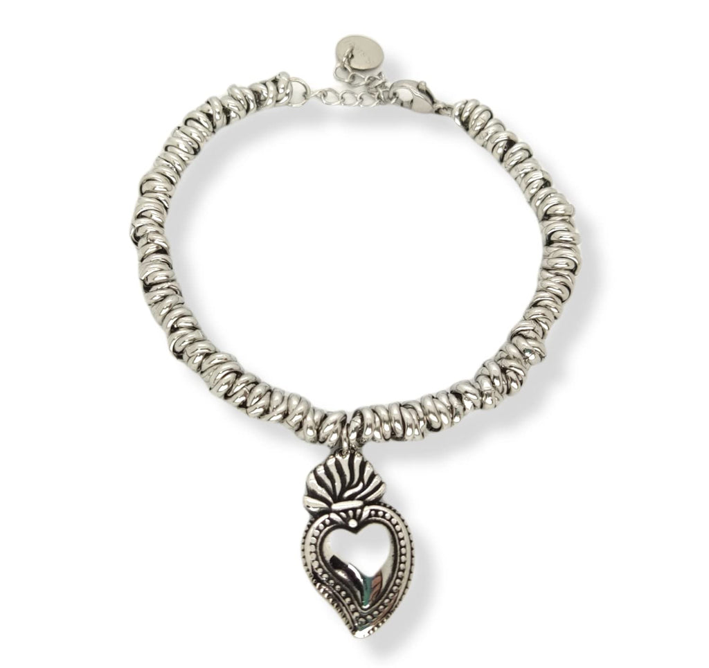 Habibi Jewels Bracciale donna acciaio con nodini cerchietti intrecciati con ciondolo a forma di Sacro Cuore Sacré Couer Ex Voto Idea Regalo Compleanno Festa della Mamma Natale