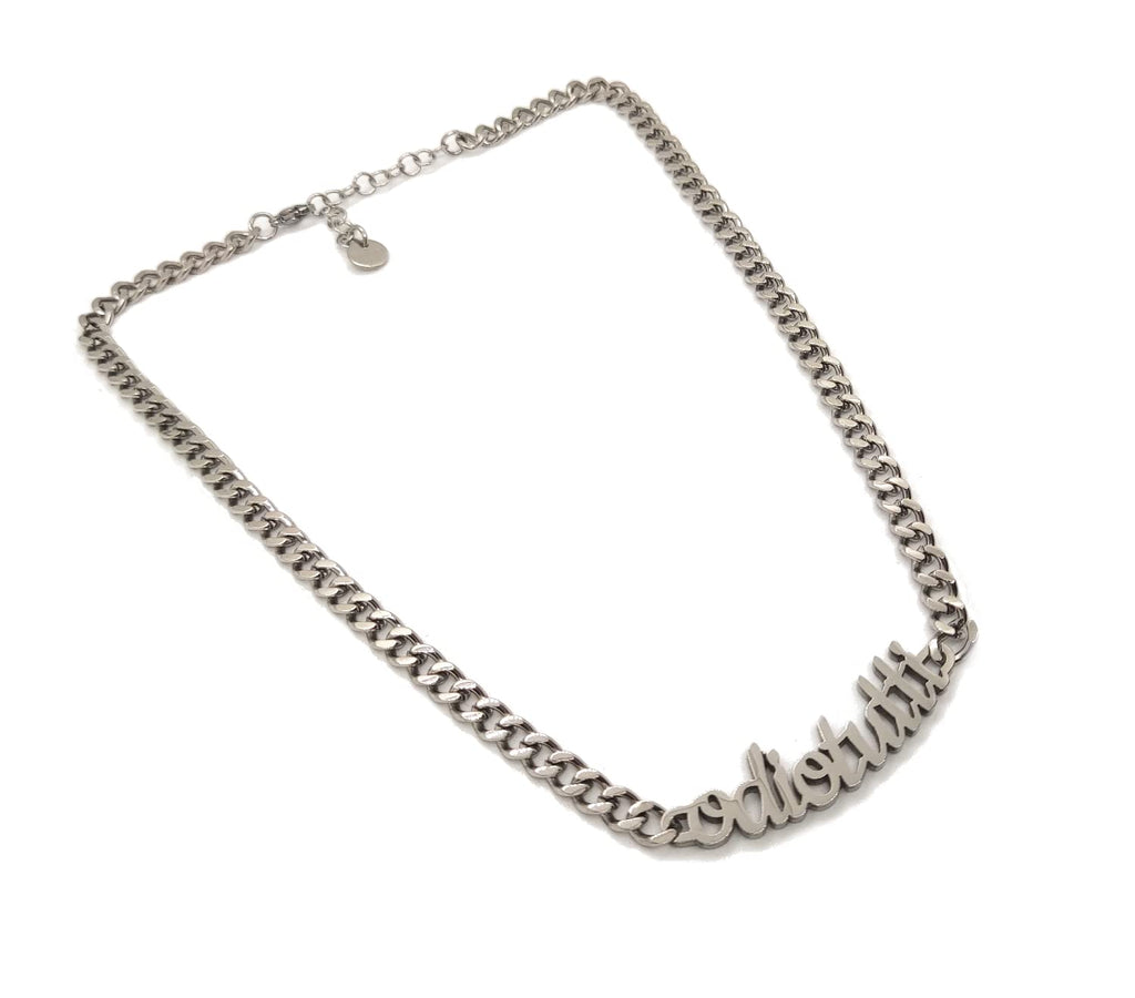 Habibi Jewels Collana in Acciaio da Donna con scritta ODIO TUTTI Silver a Maglia Larga Collanina Necklace for Woman Regalo Compleanno Laurea Onomastico Festa della Mamma