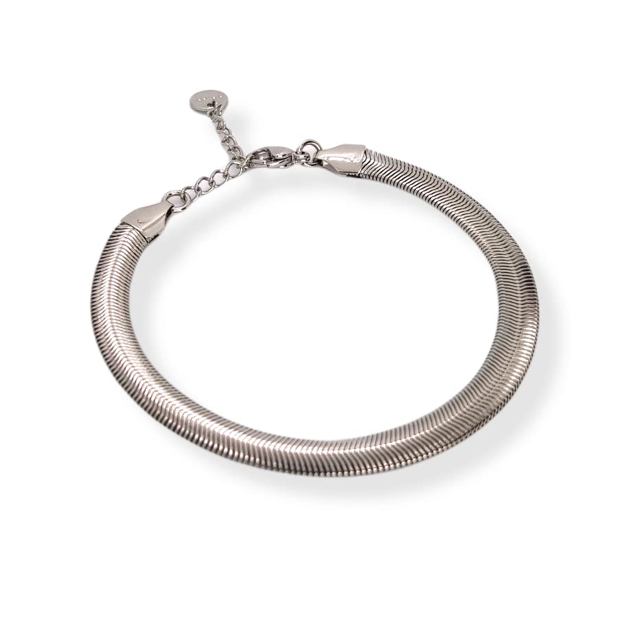 Habibi Jewels Bracciale Piatto Uomo in Acciaio Modello Snake 6 mm Piattina Catena Regolabile Piattina Braccialetto Bracelet for man Idea Regalo Festa del Papà Compleanno Onomastico Natale