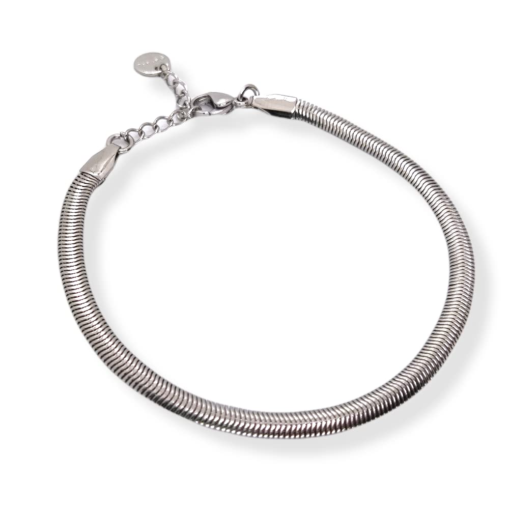 Habibi Jewels Bracciale Piatto Uomo in Acciaio Modello Snake 4 mm Piattina Catena Regolabile Piattina Braccialetto Bracelet for man Idea Regalo Festa del Papà Compleanno Onomastico Natale