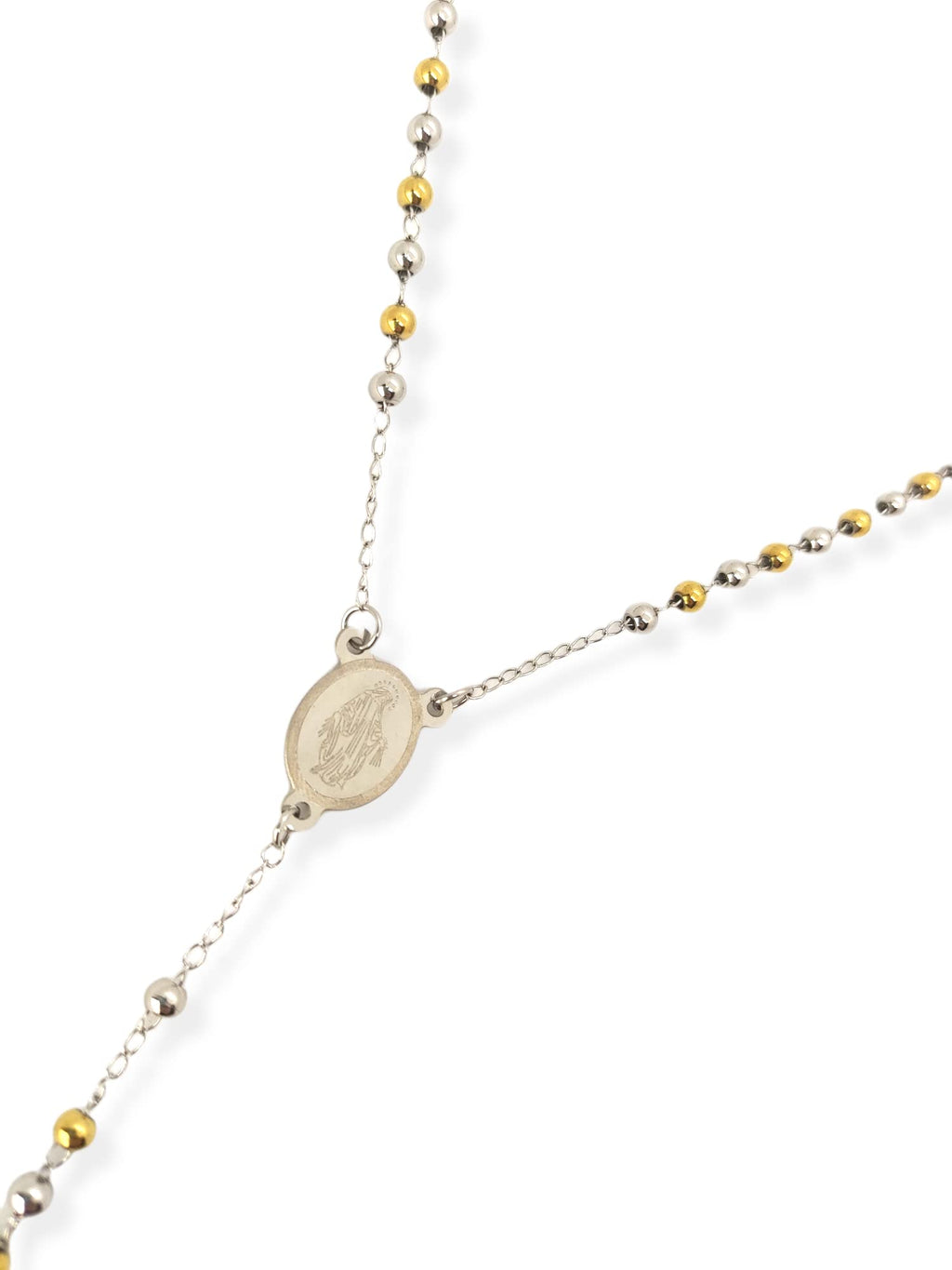 Habibi Jewels Collana Rosario in Acciaio da Uomo Donna Silver e Gold Grani Perline 4 mm Dorata Medaglietta Madonnina e Ciondolo Croce Idea Regalo Compleanno Laurea Onomastico Comunione