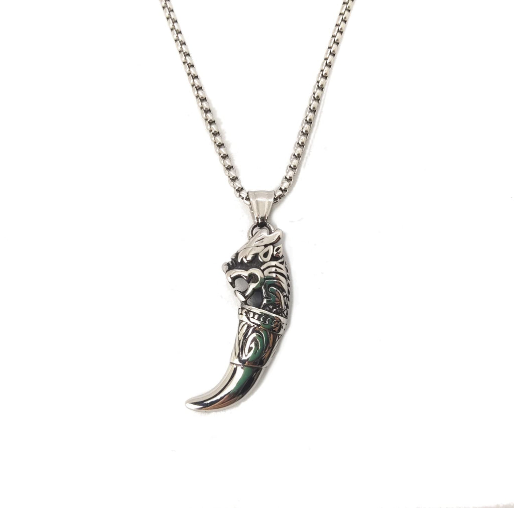 Habibi Jewels Collana in Acciaio con Ciondolo Dente di Lupo Celtico Vichingo Uomo Catena Maglia Veneziana Chiusura a Moschettone Idea Regalo Festa del Papà Compleanno Laurea