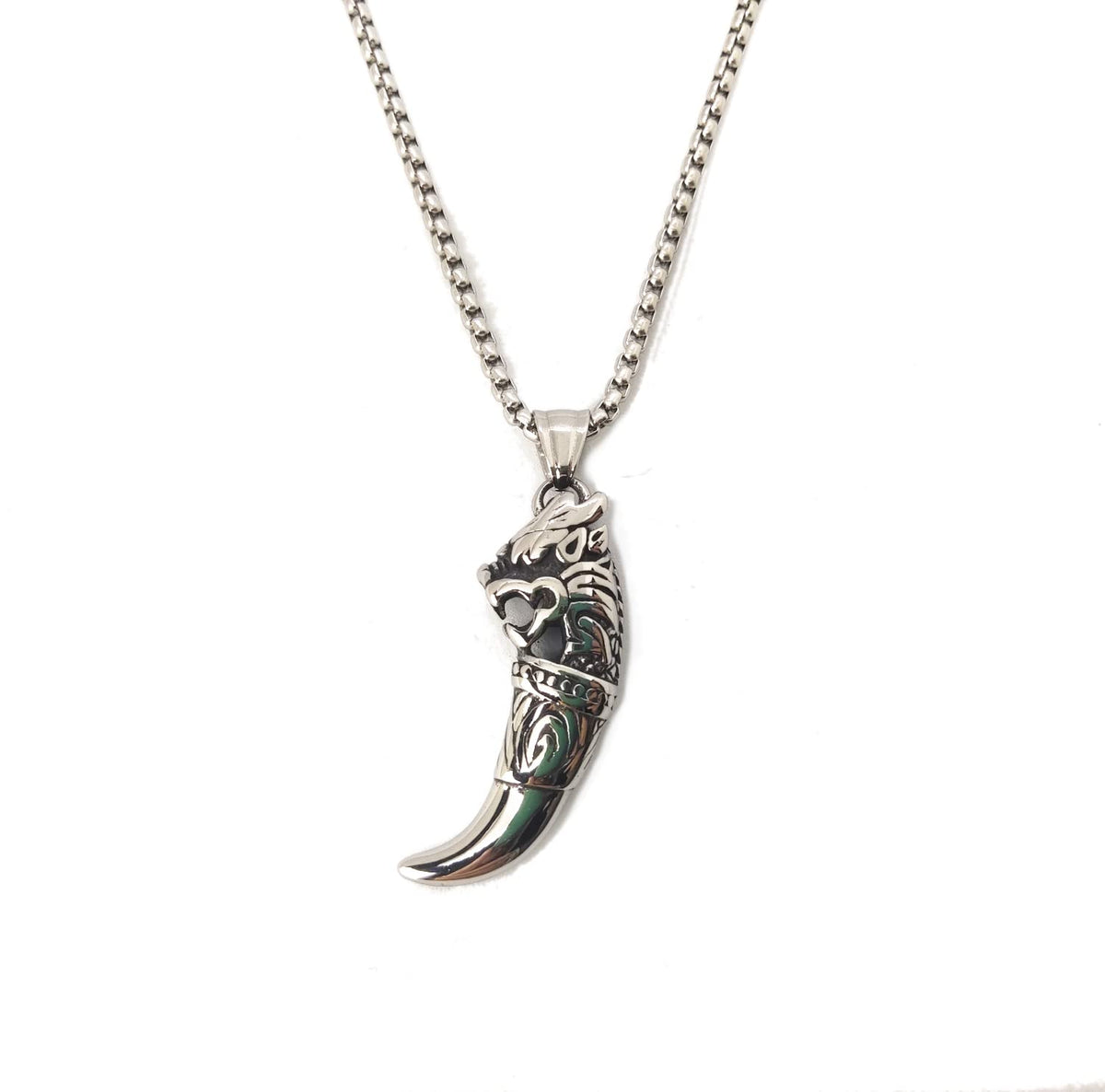 Habibi Jewels Collana in Acciaio con Ciondolo Dente di Lupo Celtico Vichingo Uomo Catena Maglia Veneziana Chiusura a Moschettone Idea Regalo Festa del Papà Compleanno Laurea