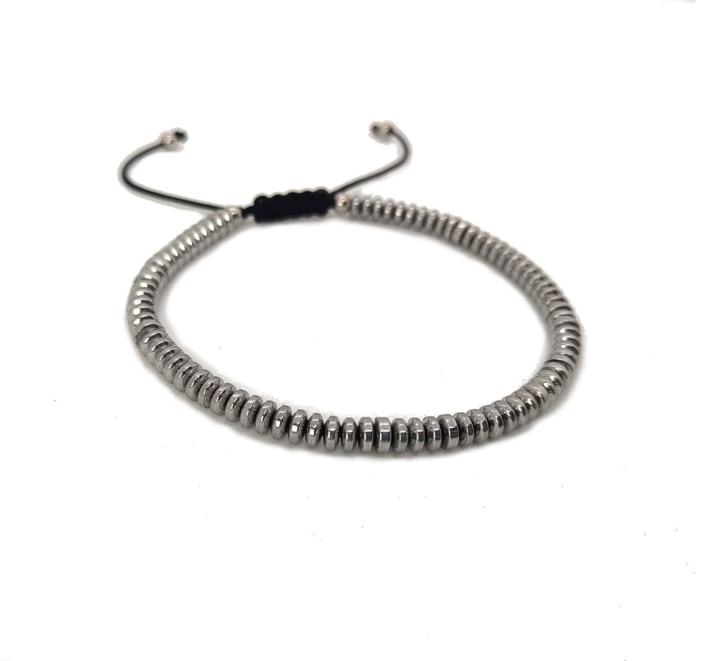 Habibi Jewels Bracciale da Uomo in Pietre Dure Rondelle Ematite 4 mm con Elementi in Acciaio e Chiusura Scorrevole Finitura Lucida Creazione artigianale, Made in Italy, Fatto a Mano