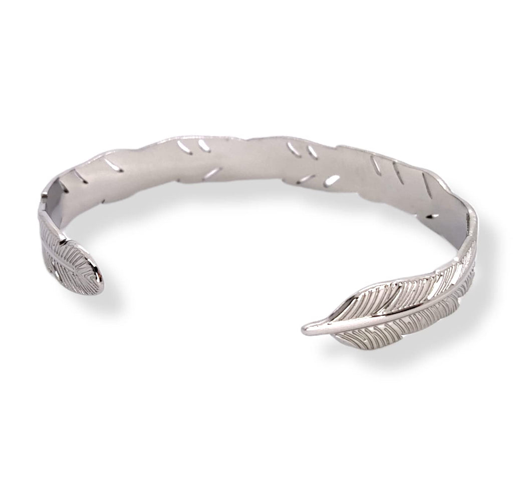 Habibi Jewels Bracciale Fascia Donna Uomo in Acciaio Modello Rigido con Piuma Regolabile Bracelet for Man Regalo Uomo Festa del Papà Compleanno Laurea Natale