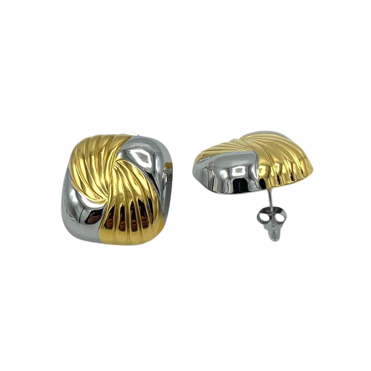 Habibi Jewels Orecchini da Donna Quadrati Colore Gold e Silver in Acciaio Inossidabile modello Bicolore Anallergico Idea Regalo Compleanno Laurea Festa