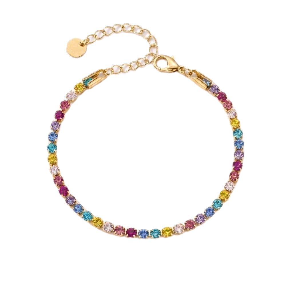 Habibi Jewels Bracciale Tennis in Acciaio Gold con Cristalli Brillantini Multicolor da Donna Elegante e Versatile Regolabile Idea Regalo