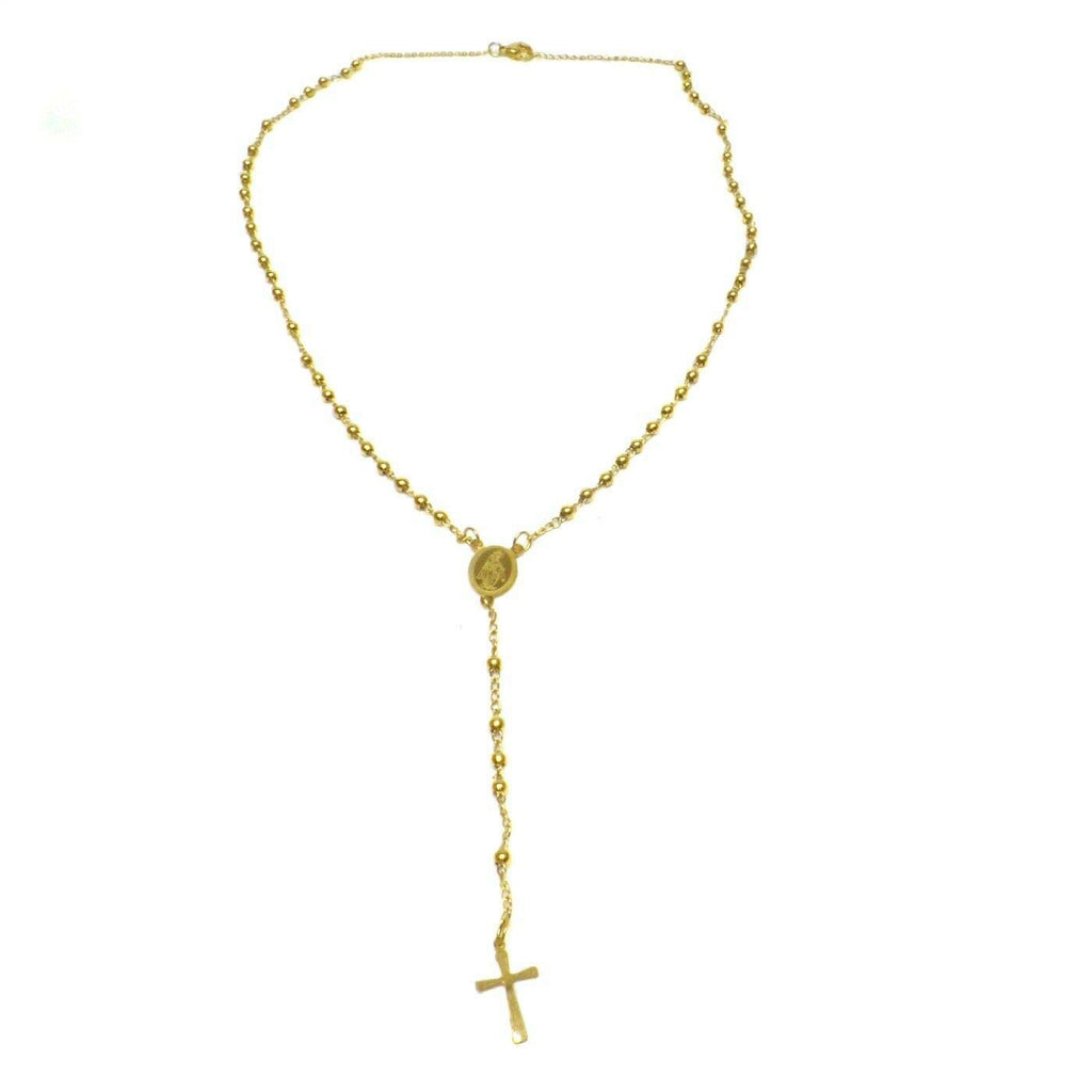 Habibi Jewels Collana Rosario in Acciaio da Uomo Donna Gold Grani Perline Medaglietta Madonnina e Ciondolo Croce Idea Regalo Compleanno Laurea Onomastico Comunione