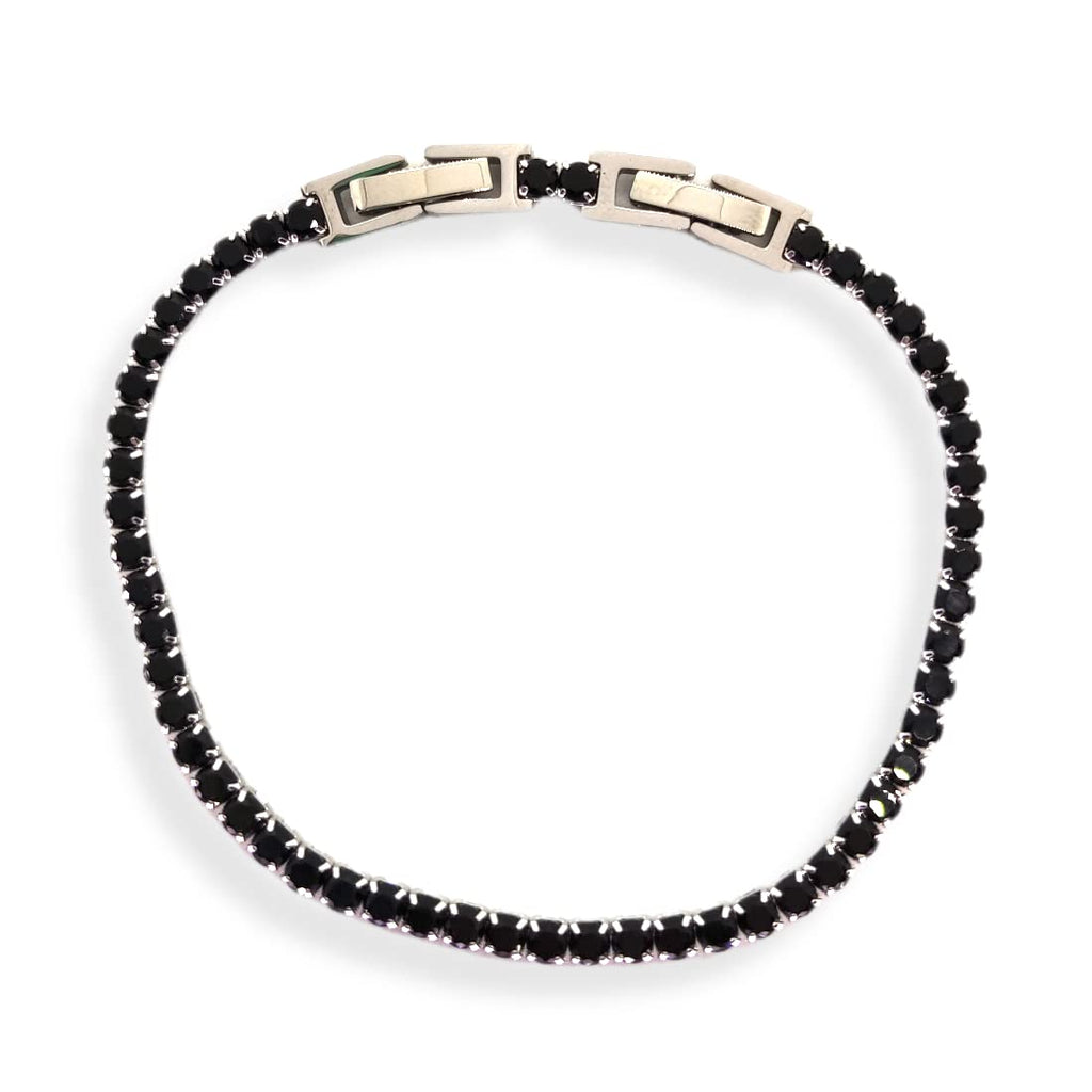Habibi Jewels Bracciale Tennis Donna Uomo in Acciaio Nero Strass Brillantini Braccialetto Idea Regalo Compleanno Laurea