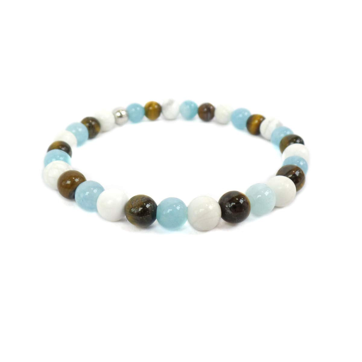 Habibi Jewels Bracciale Elastico con Pietre aulite, Occhio di Tigre, angelite ed Elemento in Argento 925 Prodotto Artigianale Made in Italy