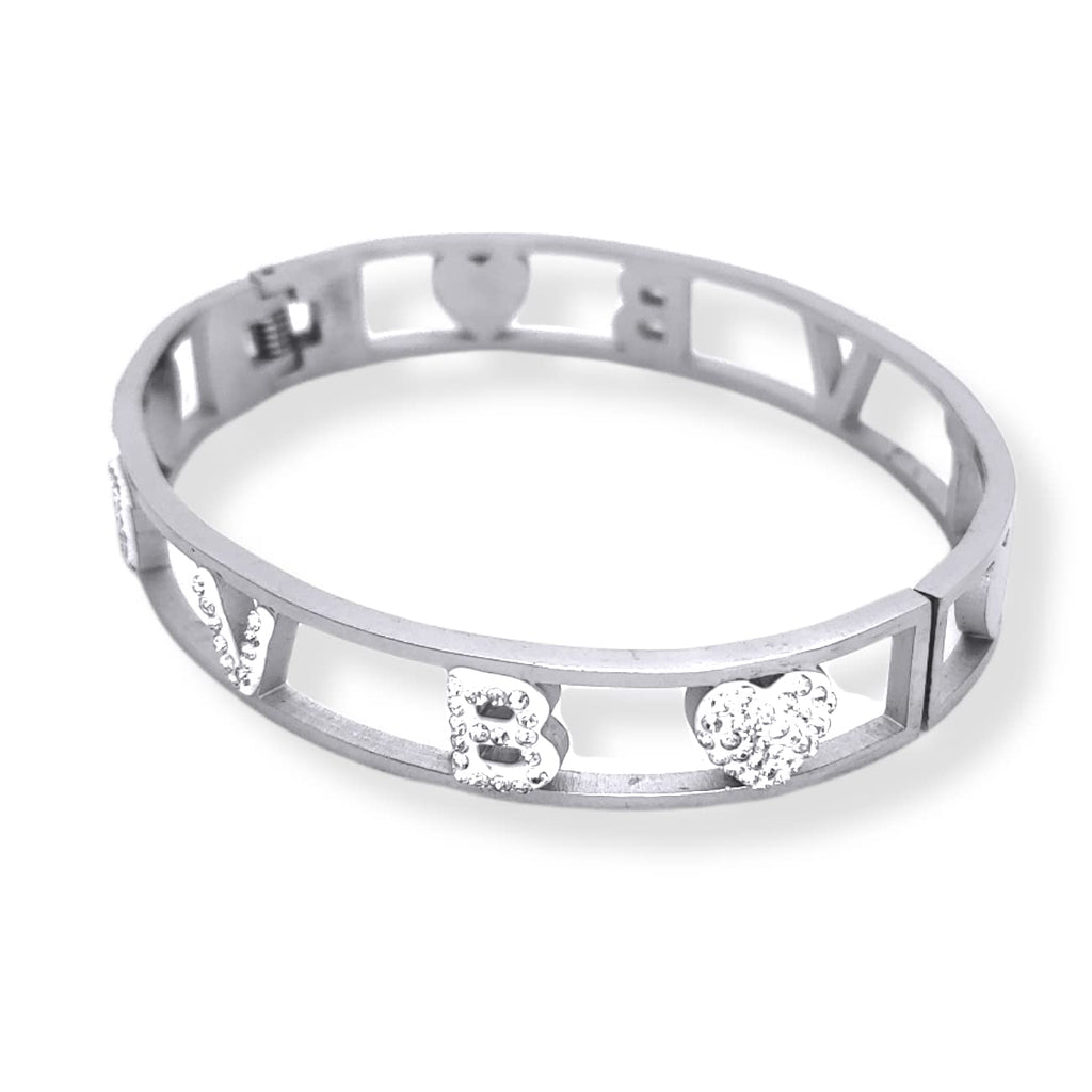 Bracciale Ti Voglio Bene Frase Donna Acciaio Modello Rigido con Scritta TVB e Zirconi Bianchi Braccialetto Scritta Bracelet for woman Regalo Festa della mamma Laurea Compleanno Chiusura a Manetta