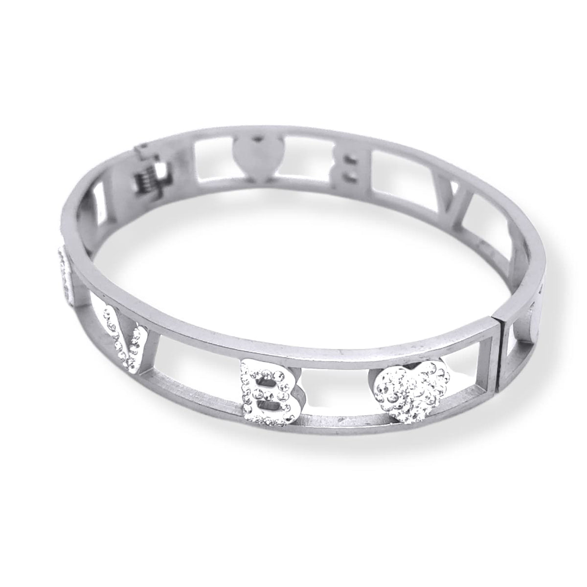 Bracciale Ti Voglio Bene Frase Donna Acciaio Modello Rigido con Scritta TVB e Zirconi Bianchi Braccialetto Scritta Bracelet for woman Regalo Festa della mamma Laurea Compleanno Chiusura a Manetta