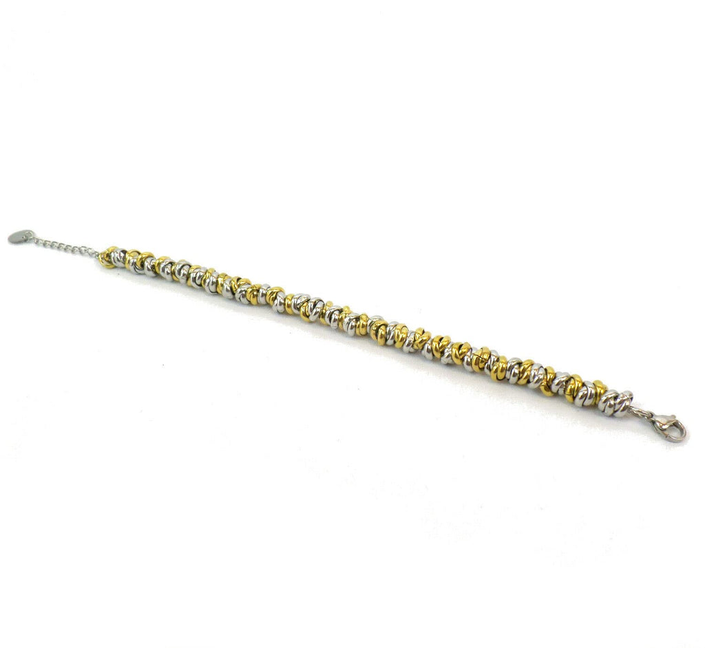 Bracciale Cerchietti da Donna in Acciaio con Nodini Intrecciati Color Acciaio e Oro Giallo Dorato Chiusura a Moschettone Braccialetto Idea Regalo Festa della Mamma Festa della Donna Compleanno Laurea