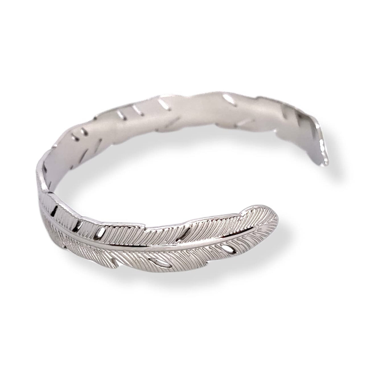 Habibi Jewels Bracciale Fascia Donna Uomo in Acciaio Modello Rigido con Piuma Regolabile Bracelet for Man Regalo Uomo Festa del Papà Compleanno Laurea Natale
