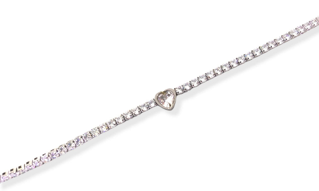 Habibi Jewels Bracciale Tennis Donna in Acciaio con Cuore Brillantino Bianco e Strass Brillantini Braccialetto Idea Regalo Festa della Mamma Compleanno Laurea