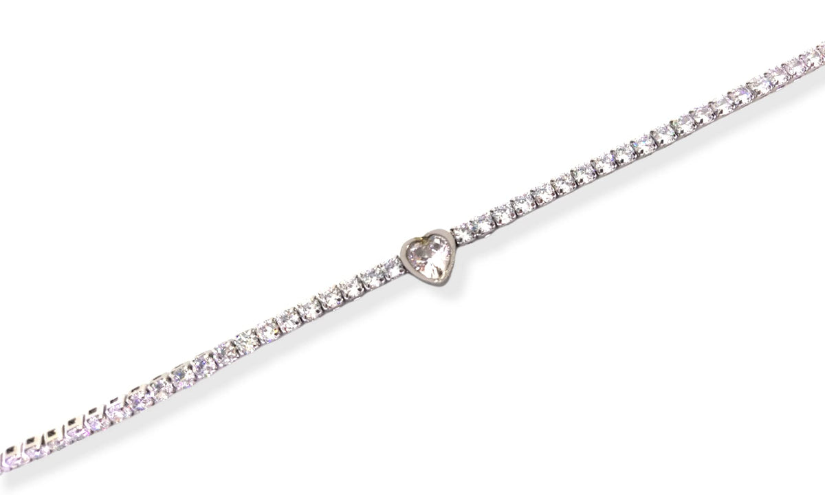 Habibi Jewels Bracciale Tennis Donna in Acciaio con Cuore Brillantino Bianco e Strass Brillantini Braccialetto Idea Regalo Festa della Mamma Compleanno Laurea