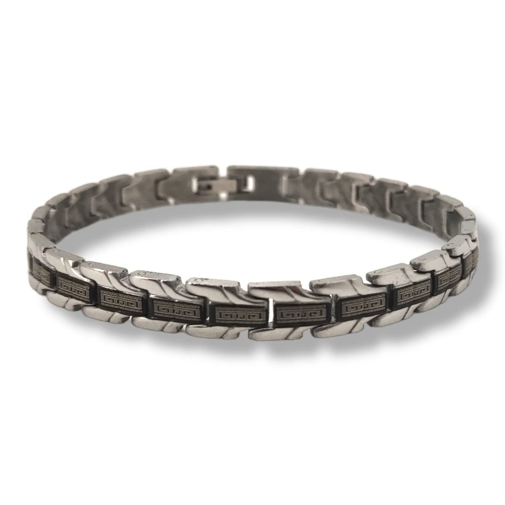 Habibi Jewels Bracciale Uomo Acciaio Modello Cinturino a Maglia con Greca Chiusura a Levetta Braccialetto Bracelet for Man Idea Regalo Festa del Papà Compleanno Onomastico Natale