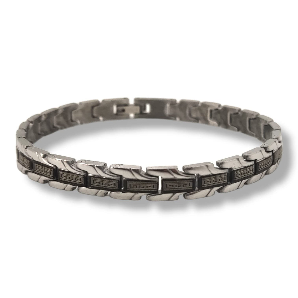 Habibi Jewels Bracciale Uomo Acciaio Modello Cinturino a Maglia con Greca Chiusura a Levetta Braccialetto Bracelet for Man Idea Regalo Festa del Papà Compleanno Onomastico Natale