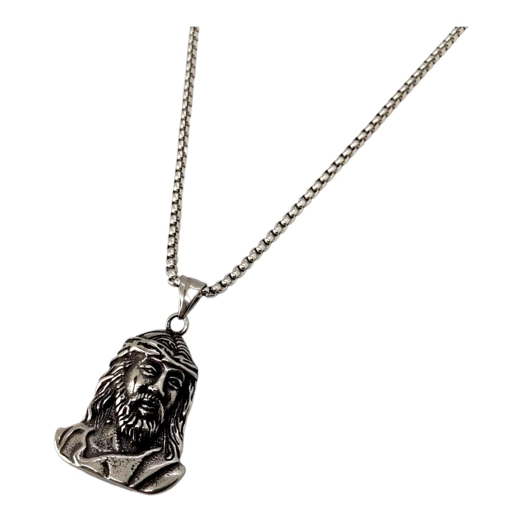 Habibi Jewels Collana Volto Santo Gesù da Uomo in Acciaio con Catena a Maglia Veneziana Cristo Religione Chiusura a Moschettone Idea Regalo Festa del Papà Natale Compleanno Laurea