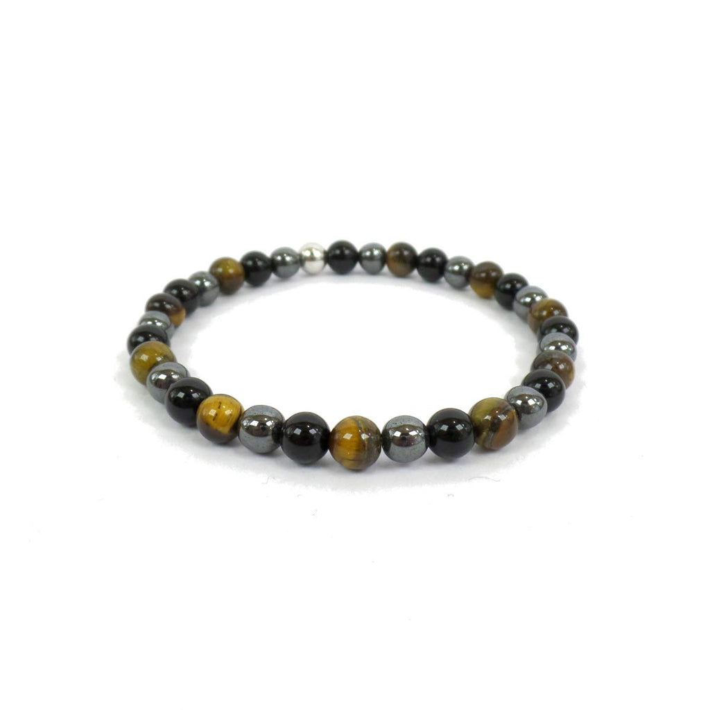 Habibi Jewels Bracciale Elastico con Pietre Occhio di Tigre, onice ed Ematite ed Elemento in Argento 925 Prodotto Artigianale Made in Italy Braccialetto