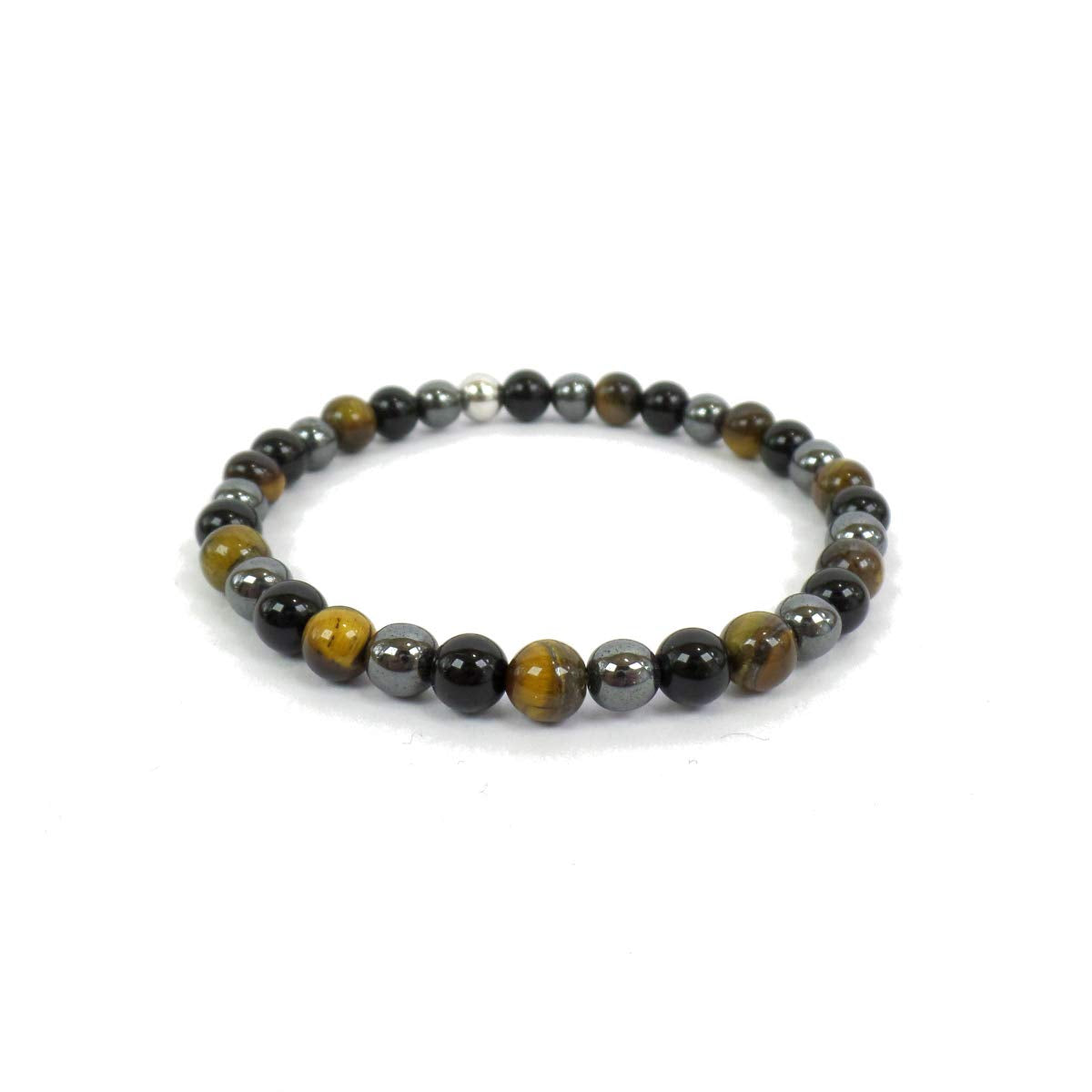 Habibi Jewels Bracciale Elastico con Pietre Occhio di Tigre, onice ed Ematite ed Elemento in Argento 925 Prodotto Artigianale Made in Italy Braccialetto