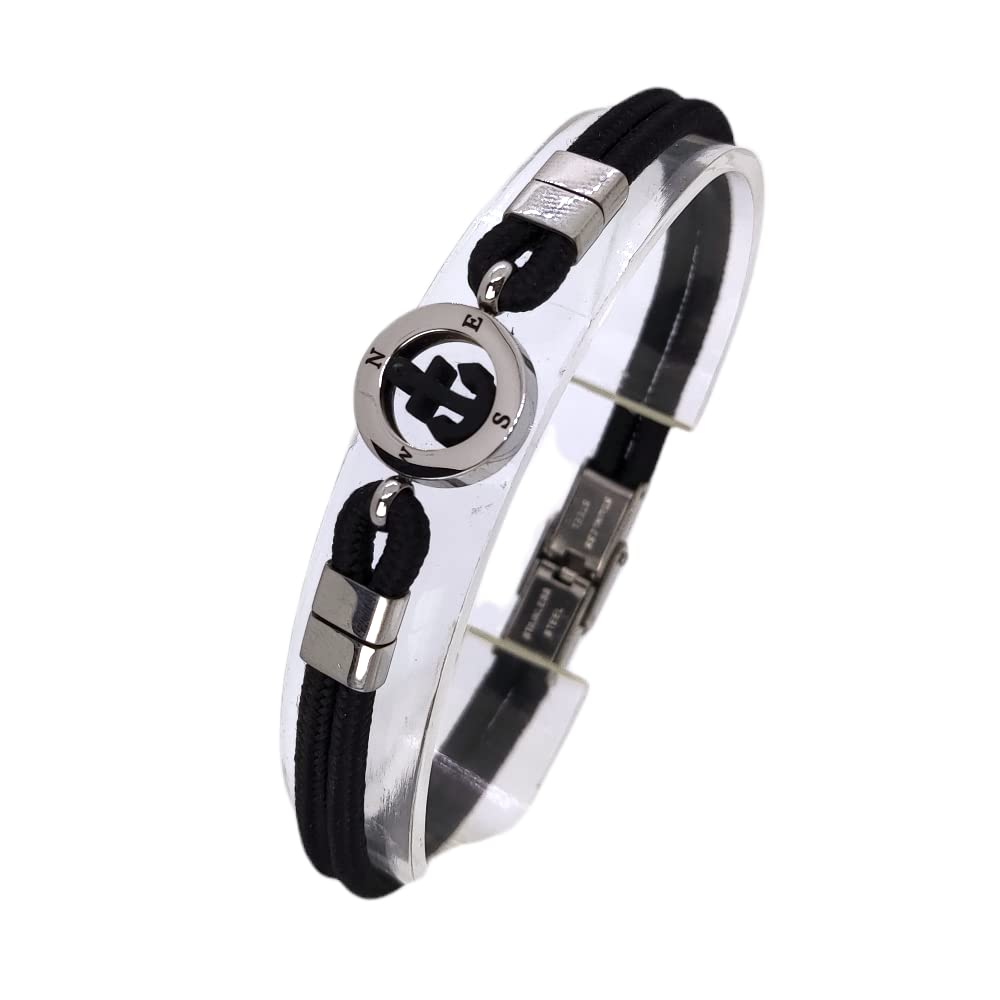 Habibi Jewels Bracciale Ancora da Uomo in Acciaio e Cordino Nero con Chiusura ad Incastro Braccialetto Navy Idea Regalo Festa del Papà Compleanno Laurea