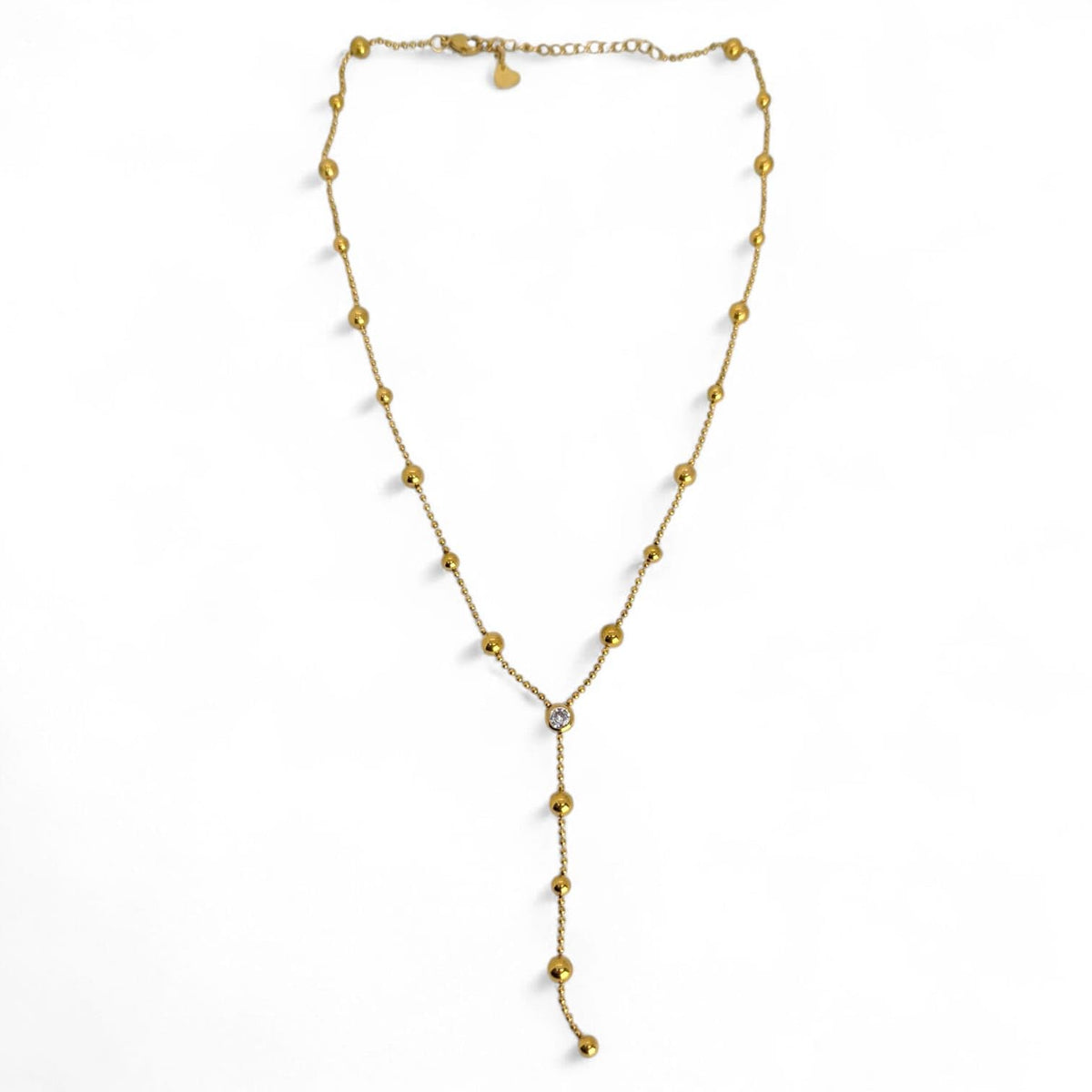Habibi Jewels Collana da Donna in Acciaio Gold con Sfere e Punto Luce centrale Modello a Y Ideale per Occasioni Speciali Idea Regalo Ragazza Compleanno Festa della Mamma Natale