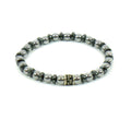 Bracciale Elastico con pietre dure naturali Ematite Silver 6 mm, dischetti Ematite Grigia ed elemento centrale in argento 925 per Uomo Donna Made in Italy artigianale Fatto a mano