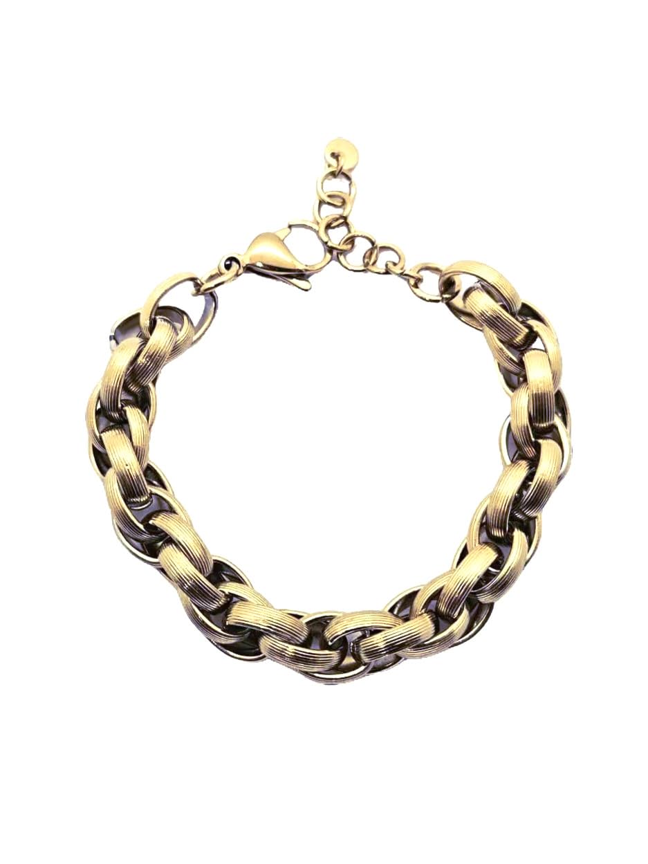Habibi Jewels Bracciale da Donna in Acciaio Gold Dorato Modello Torchon Intrecciato Rigato Idea Regalo Ragazza Compleanno Festa della Mamma Natale