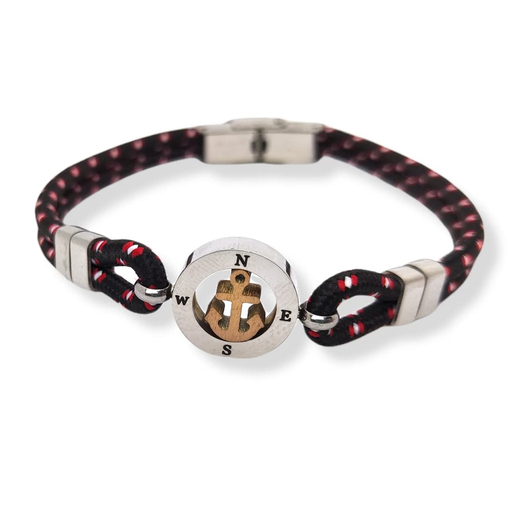 Habibi Jewels Bracciale Ancora Uomo in Acciaio e Cordino Nero e Rosso con Chiusura ad Incastro Braccialetto Navy Idea Regalo Festa del Papà Compleanno Laurea