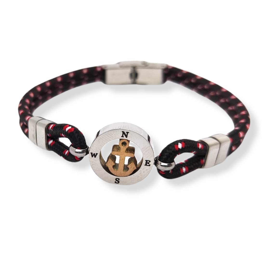 Habibi Jewels Bracciale Ancora Uomo in Acciaio e Cordino Nero e Rosso con Chiusura ad Incastro Braccialetto Navy Idea Regalo Festa del Papà Compleanno Laurea