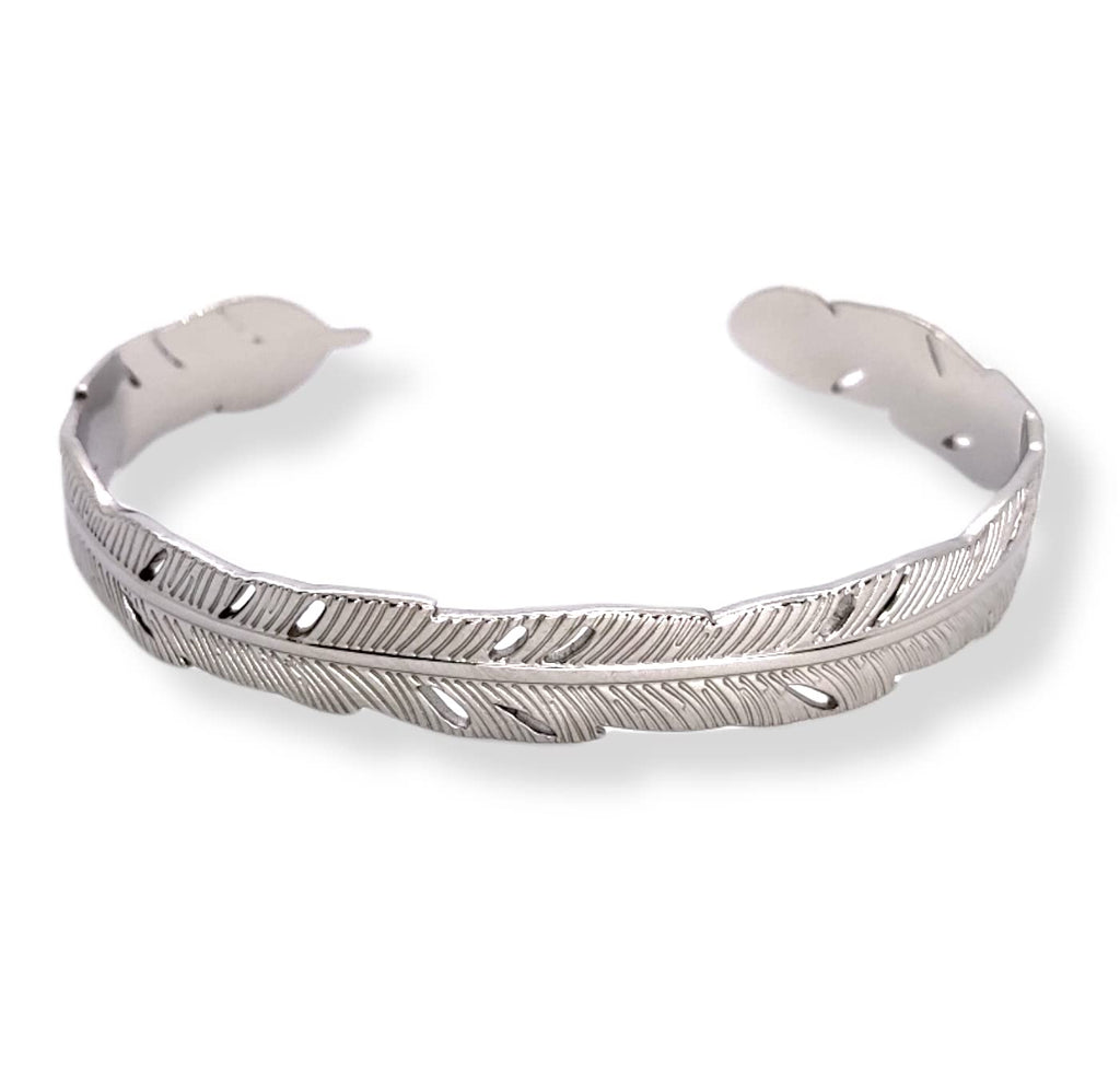 Habibi Jewels Bracciale Fascia Donna Uomo in Acciaio Modello Rigido con Piuma Regolabile Bracelet for Man Regalo Uomo Festa del Papà Compleanno Laurea Natale