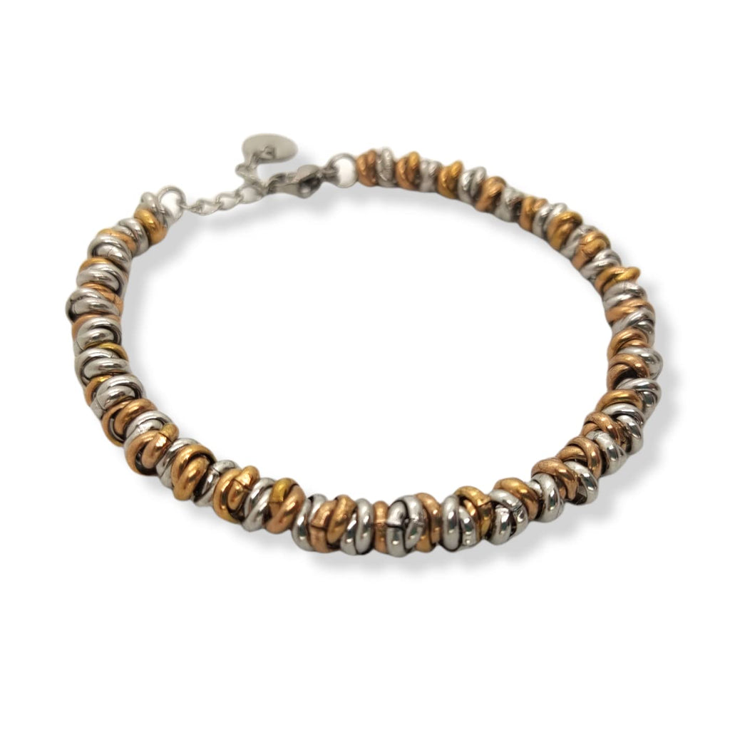 Bracciale Cerchietti Donna in Acciaio con Nodini Intrecciati Bronzo Chiusura a Moschettone Braccialetto Ragazza Bracelet for Woman Idea Regalo Festa della Mamma Festa della Donna Compleanno Laurea