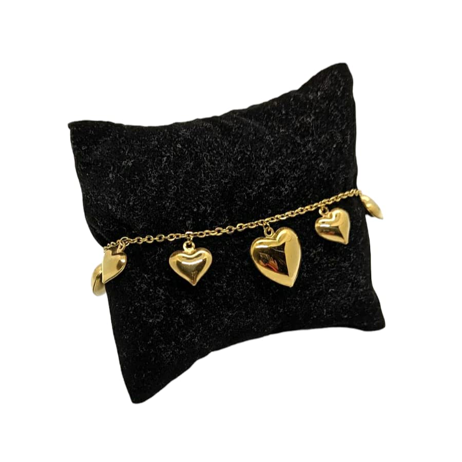 Habibi Jewels Bracciale in Acciaio da Donna con Cuori Pendenti Color Oro Gold Catena a Maglia Braccialetto Chiusura Moschettone Cuore Compleanno Laurea Onomastico Festa della Mamma