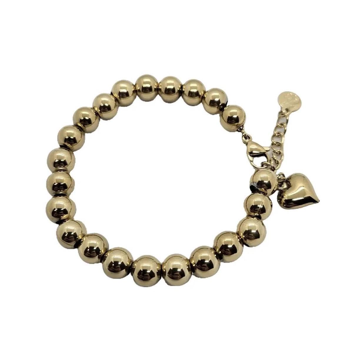 Habibi Jewels Bracciale Sfere e Cuore Sonaglio in Acciaio Gold Dorato 8 mm da Donna - Palline in Acciaio - Idea Regalo Ragazza Compleanno Festa della Mamma Natale
