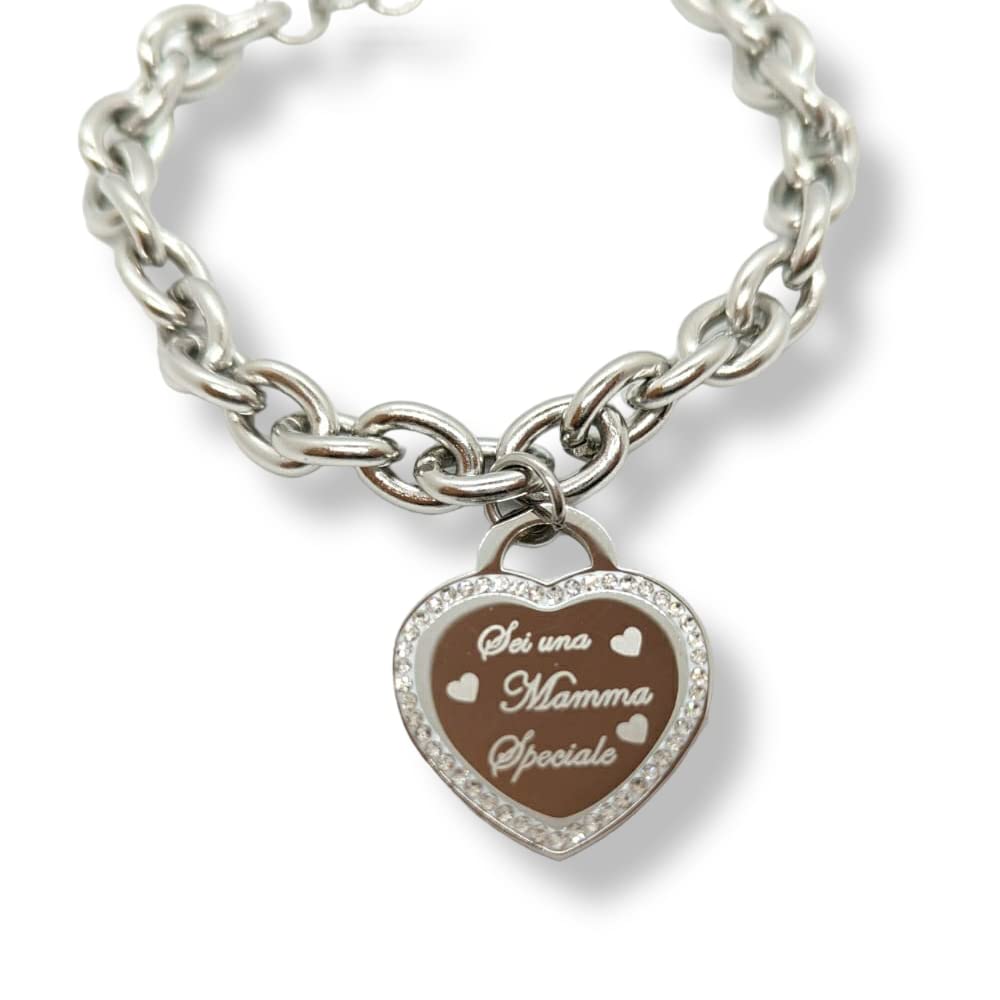Habibi Jewels Bracciale da donna in Acciaio con Cuore Scritta Frase SEI UNA MAMMA SPECIALE Zirconi Catena a Maglia Larga Braccialetto Compleanno Laurea Onomastico Festa della Mamma Festa della Donna